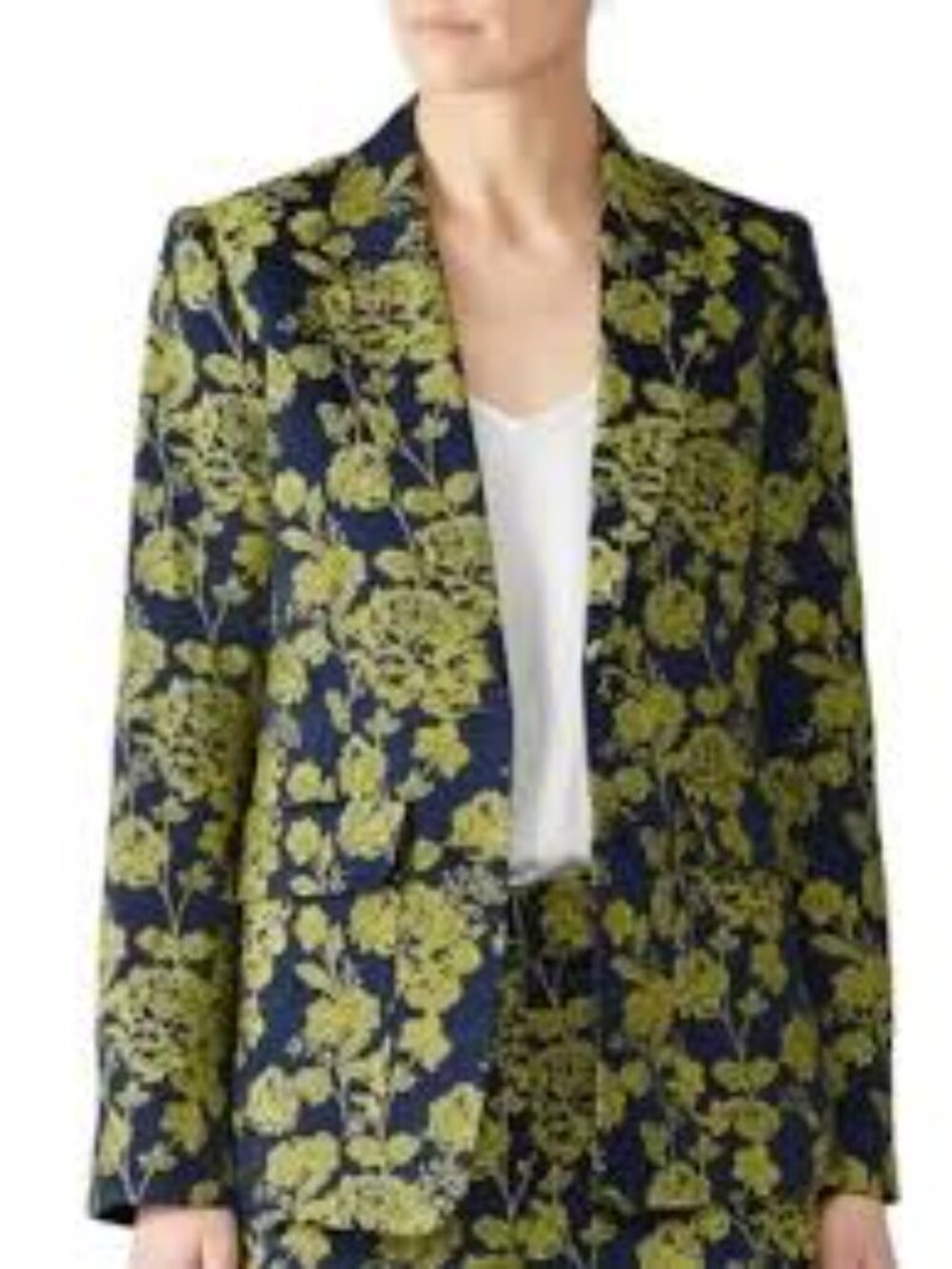 Cinq a Sept Floral Jacquard Blazer Jacket in Yellow-Green and Navy size 0